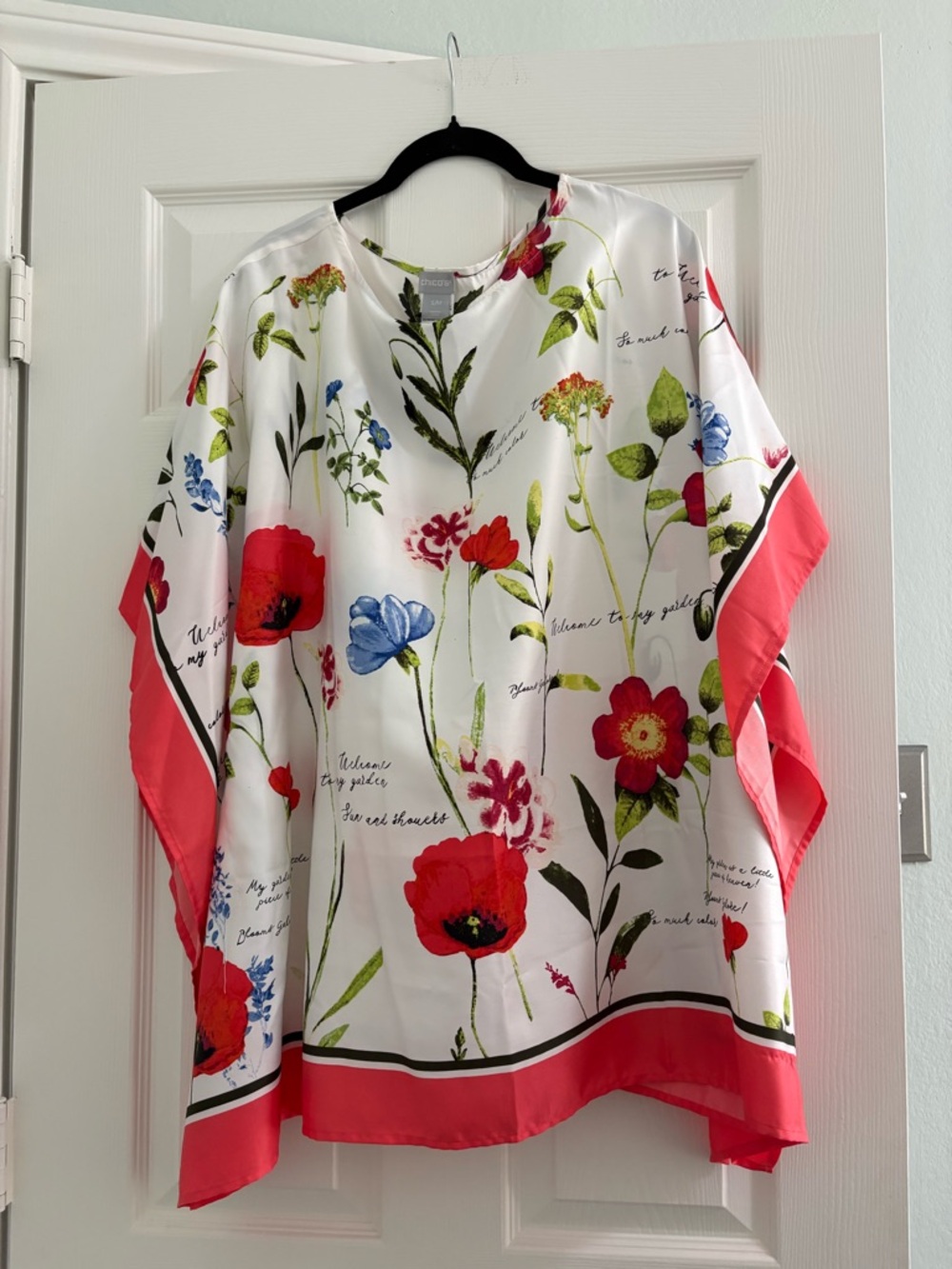 Chico's White Floral Tunic with Coral Trim